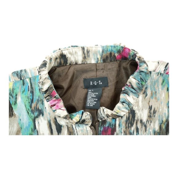 RQT Art Paint Splash‎ Print Full Zip Lined Corduroy Jacket Blazer Pockets L EUC - Picture 7 of 7